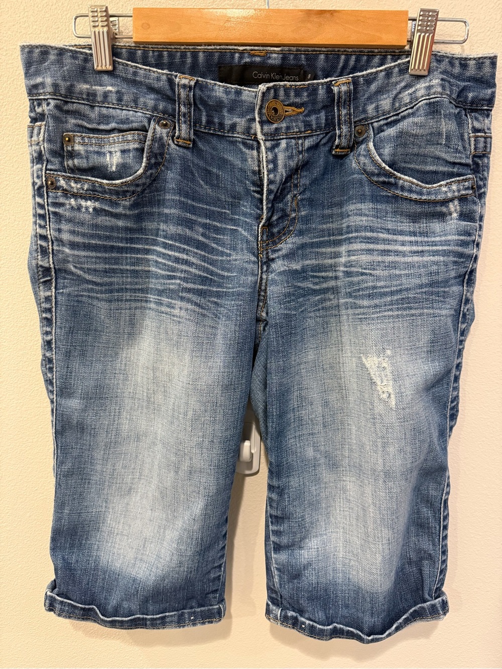 Calvin Klein Jeans Light Blue Washed Denim Cropped Bermuda Shorts